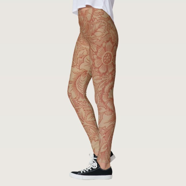 William Morris Pink Poppy Flower Floral Leggings (Left)