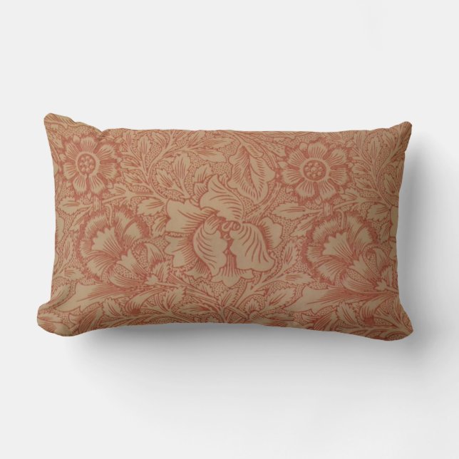 William Morris Pink Poppy Flower Floral Lumbar Pillow (Front)
