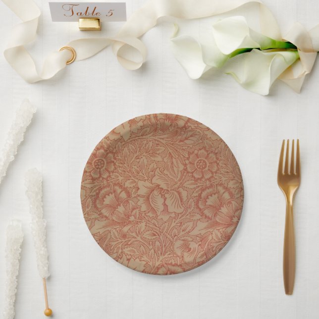 William Morris Pink Poppy Flower Floral Paper Plates (Wedding)