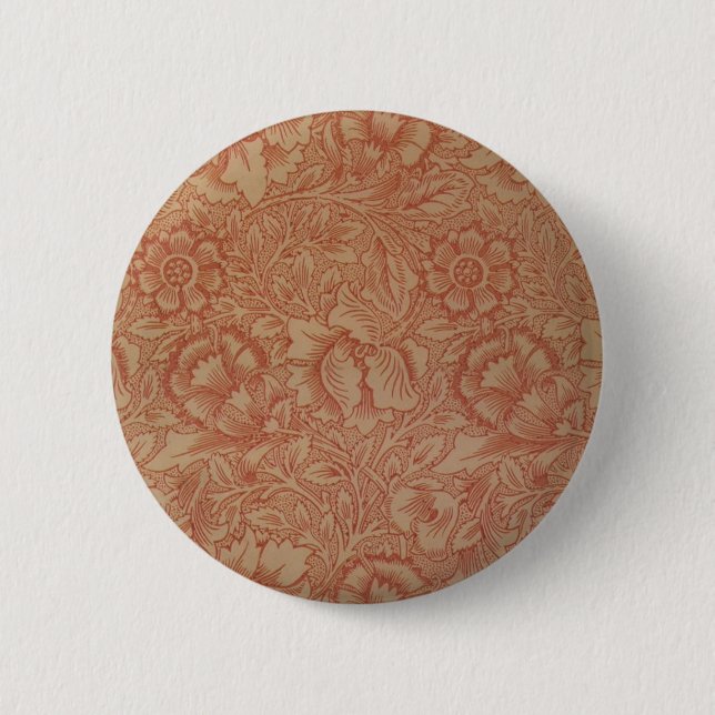 William Morris Pink Poppy Flower Floral Pinback Button (Front)