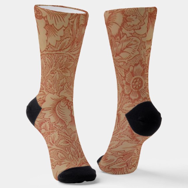 William Morris Pink Poppy Flower Floral Socks (Angled)