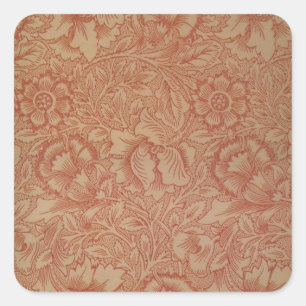 William Morris Pink Poppy Flower Floral Square Sticker