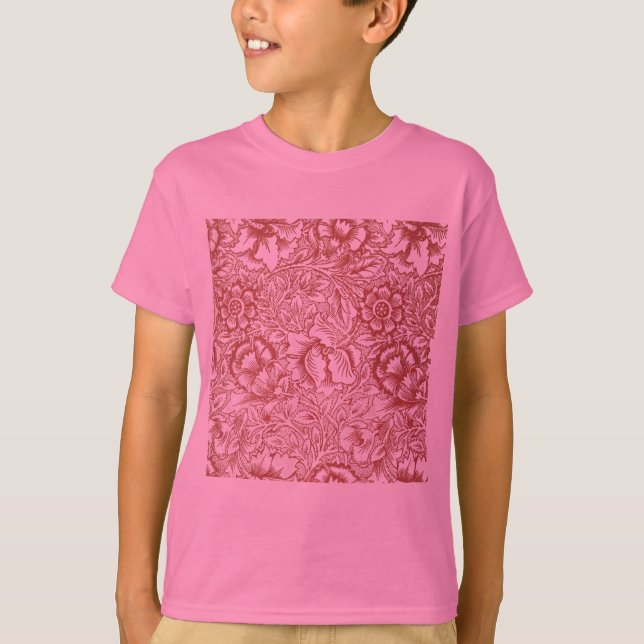 William Morris Pink Poppy Flower Floral T-Shirt (Front)