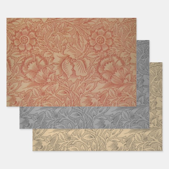 William Morris Pink Poppy Flower Floral Wrapping Paper Sheets (Set)