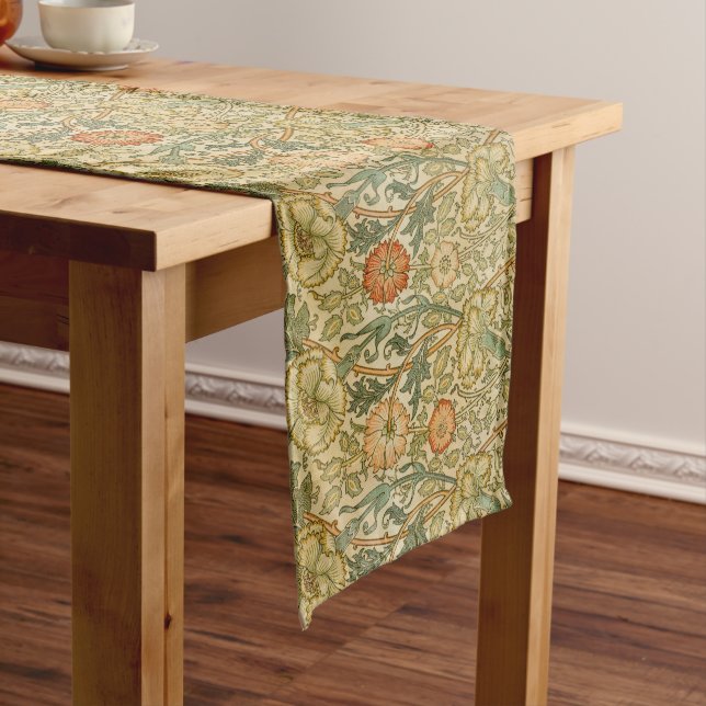 William Morris Pink Rose Border Floral Art Long Table Runner (In Situ)