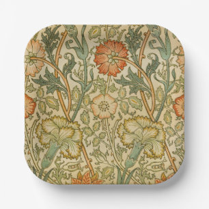 William Morris Pink Rose Border Floral Art Paper Plates