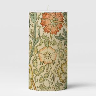 William Morris Pink Rose Border Floral Art Pillar Candle