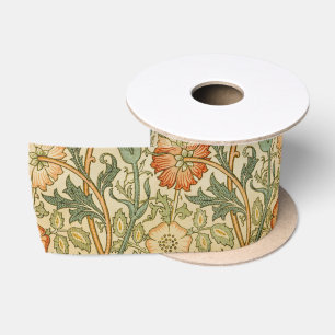 William Morris Pink Rose Border Floral Art Satin Ribbon