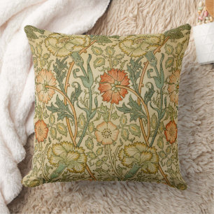 William Morris Pink Rose Border Floral Art Throw Pillow