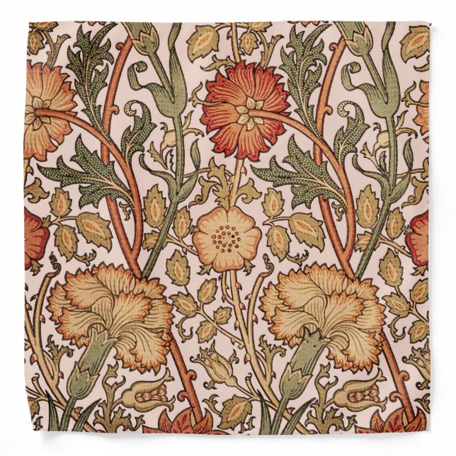William Morris Pink Rose Flower Wallpaper Pattern Bandana (Front)