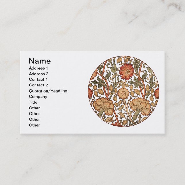 William Morris Pink Rose Flower Wallpaper Pattern Business Card (Front)