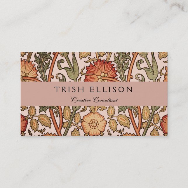 William Morris Pink Rose Flower Wallpaper Pattern Business Card (Front)