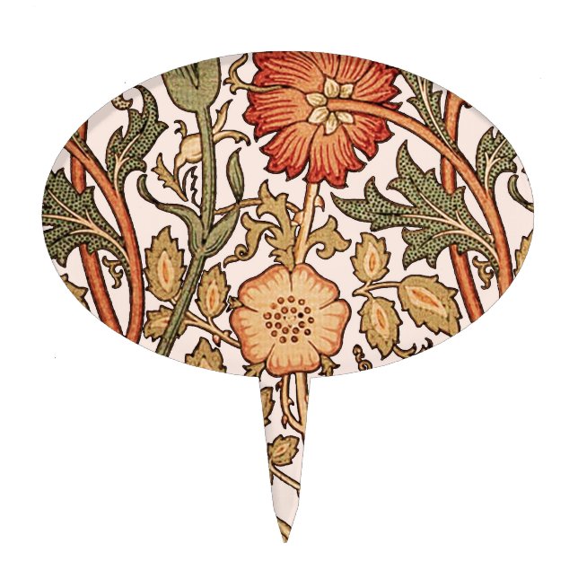 William Morris Pink Rose Flower Wallpaper Pattern Cake Topper (Front)