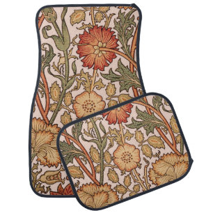 William Morris Pink Rose Flower Wallpaper Pattern Car Floor Mat