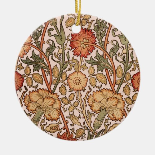 William Morris Pink Rose Flower Wallpaper Pattern Ceramic Ornament