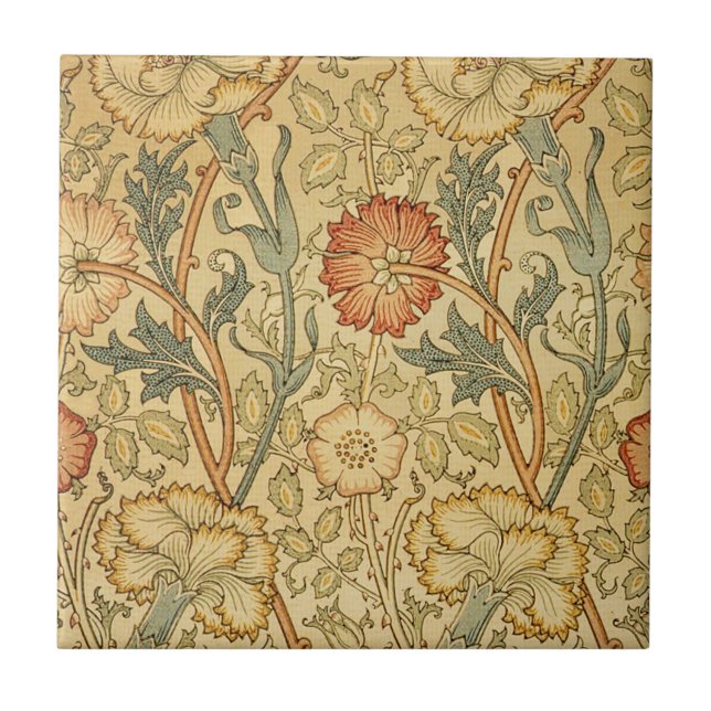 William Morris Pink Rose Flower Wallpaper Pattern Ceramic Tile (Front)