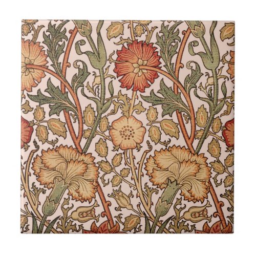 William Morris Pink Rose Flower Wallpaper Pattern Ceramic Tile