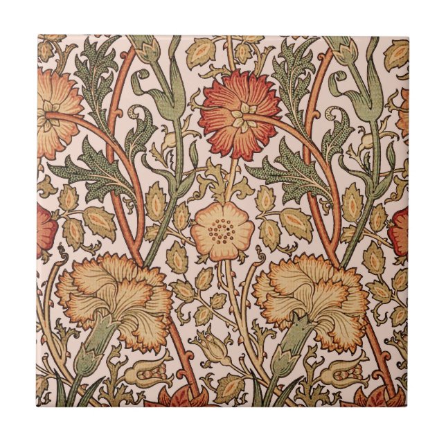 William Morris Pink Rose Flower Wallpaper Pattern Ceramic Tile (Front)