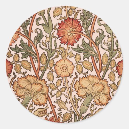 William Morris Pink Rose Flower Wallpaper Pattern Classic Round Sticker