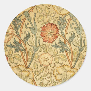 William Morris Pink Rose Flower Wallpaper Pattern Classic Round Sticker