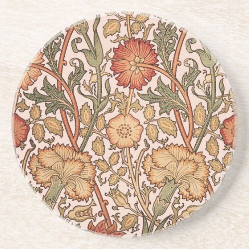 William Morris Pink Rose Flower Wallpaper Pattern Coaster