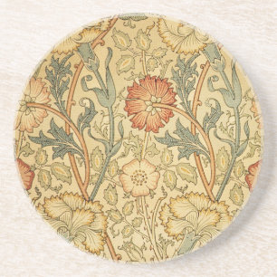 William Morris Pink Rose Flower Wallpaper Pattern Drink Coaster