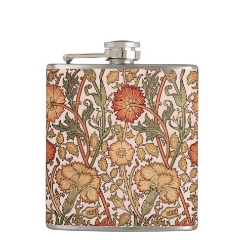 William Morris Pink Rose Flower Wallpaper Pattern Flask