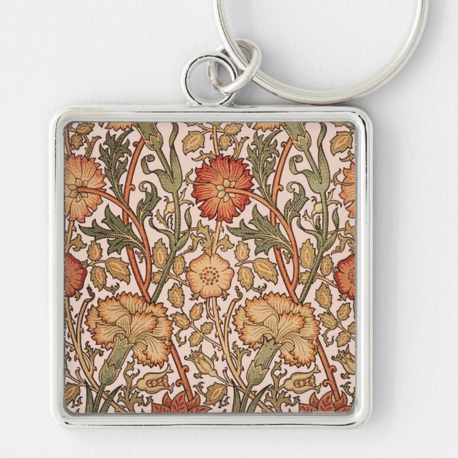 William Morris Pink Rose Flower Wallpaper Pattern Keychain (Front)
