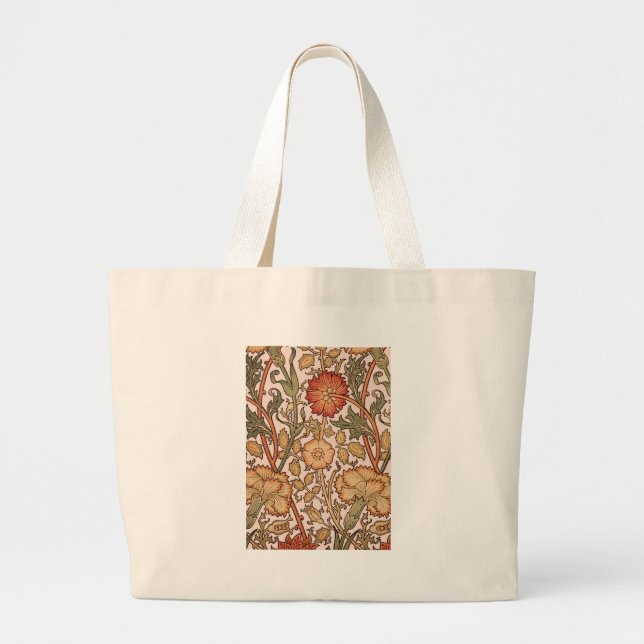 William Morris Pink Rose Flower Wallpaper Pattern Large Tote Bag (Front)