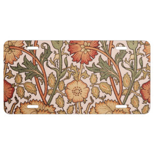 William Morris Pink Rose Flower Wallpaper Pattern License Plate
