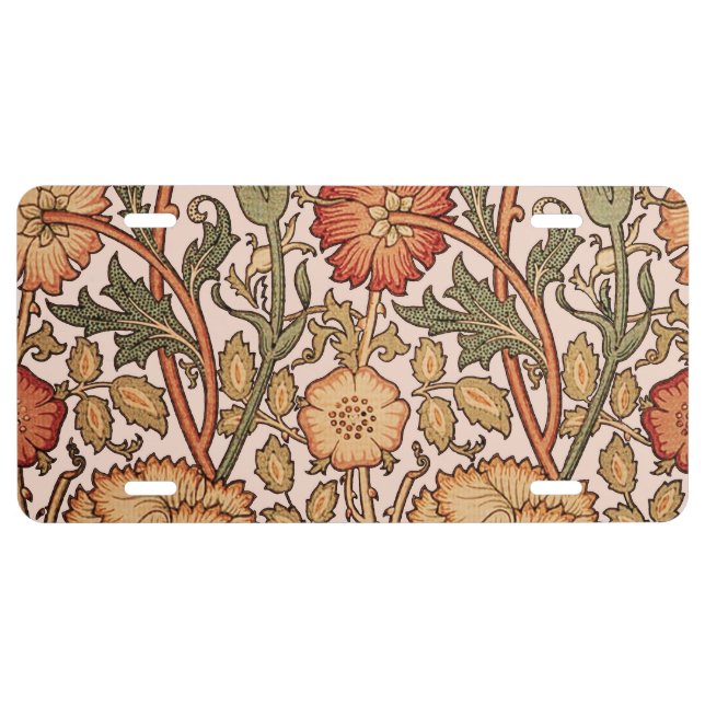 William Morris Pink Rose Flower Wallpaper Pattern License Plate (Front)