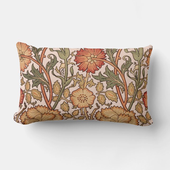 William Morris Pink Rose Flower Wallpaper Pattern Lumbar Pillow (Front)