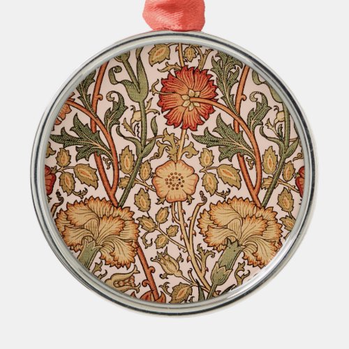 William Morris Pink Rose Flower Wallpaper Pattern Metal Ornament