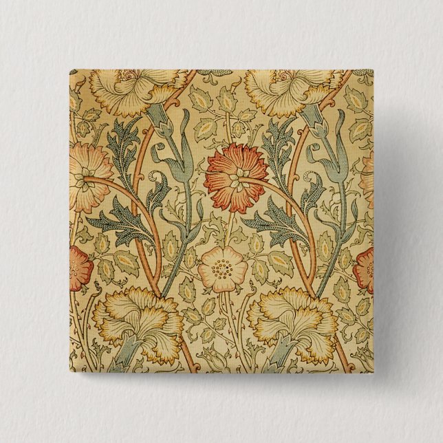William Morris Pink Rose Flower Wallpaper Pattern Pinback Button (Front)