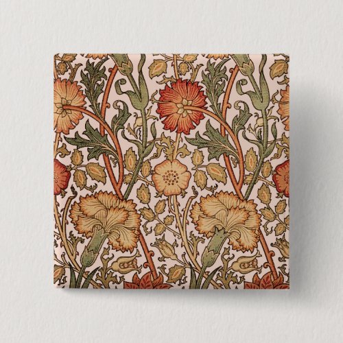 William Morris Pink Rose Flower Wallpaper Pattern Pinback Button