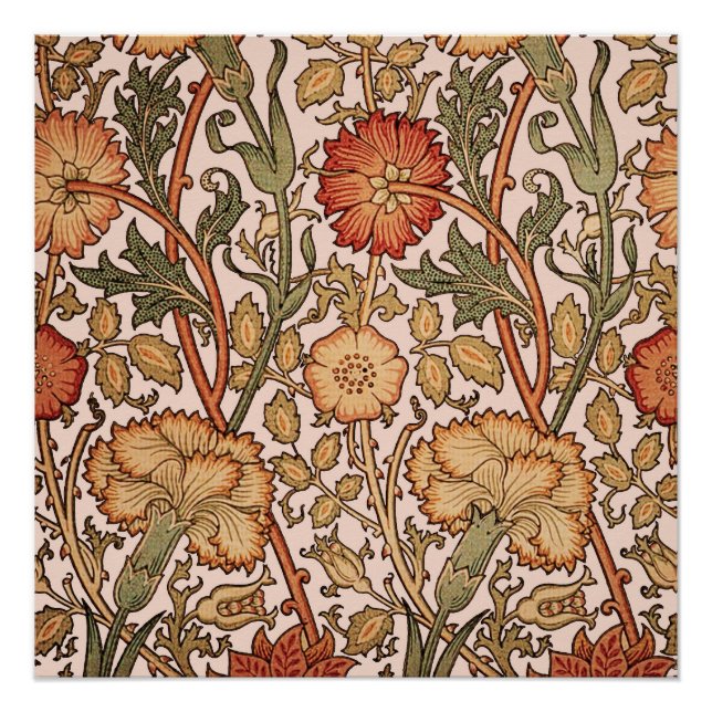 William Morris Pink Rose Flower Wallpaper Pattern Poster (Front)