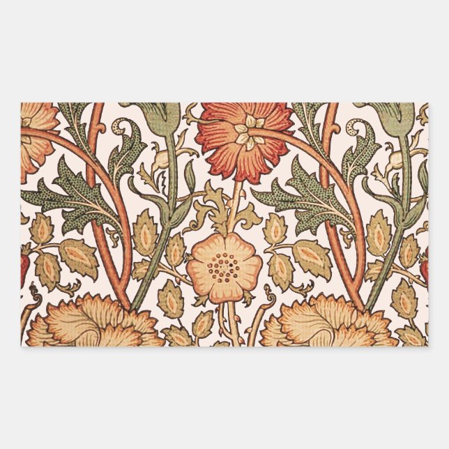 William Morris Pink Rose Flower Wallpaper Pattern Rectangular Sticker (Front)
