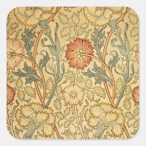 William Morris Pink Rose Flower Wallpaper Pattern Square Sticker