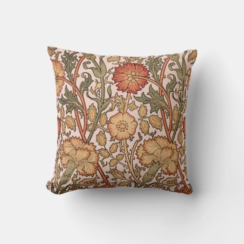 William Morris Pink Rose Flower Wallpaper Pattern Throw Pillow