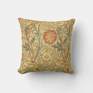 William Morris Pink Rose Flower Wallpaper Pattern Throw Pillow