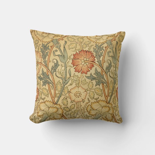 William Morris Pink Rose Flower Wallpaper Pattern Throw Pillow (Front)