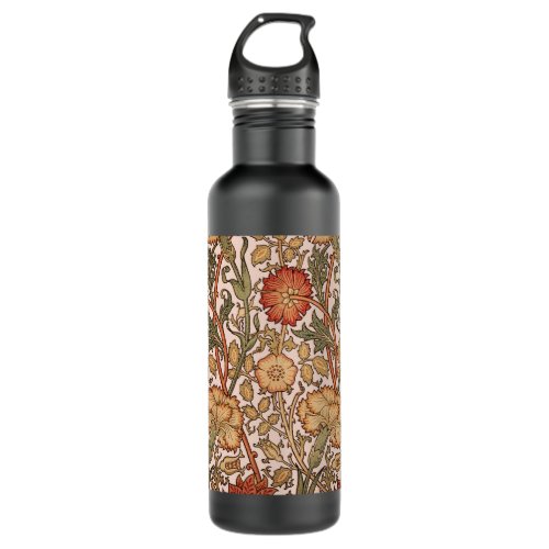 William Morris Pink Rose Flower Wallpaper Pattern Water Bottle