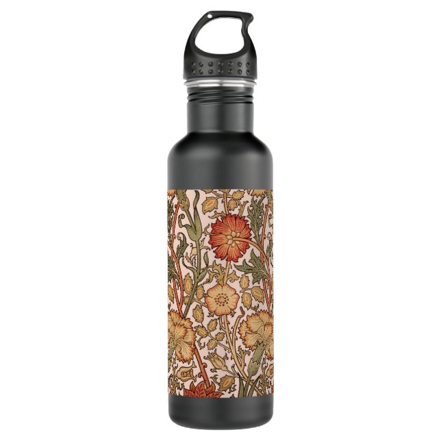 William Morris Pink Rose Flower Wallpaper Pattern Water Bottle (Front)