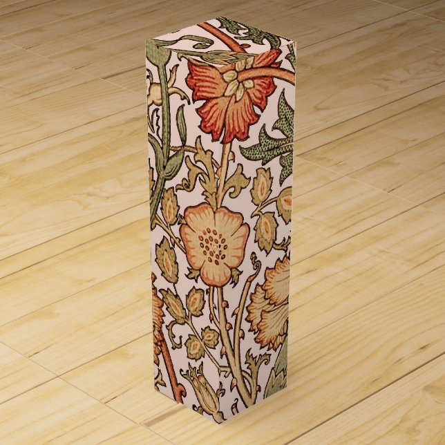 William Morris Pink Rose Flower Wallpaper Pattern Wine Box (Front)