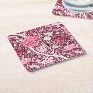 William Morris Pink Rose Gold Floral Pattern Square Paper Coaster