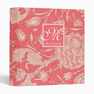 William Morris - Pink Wild Tulips & Monogram 3 Ring Binder