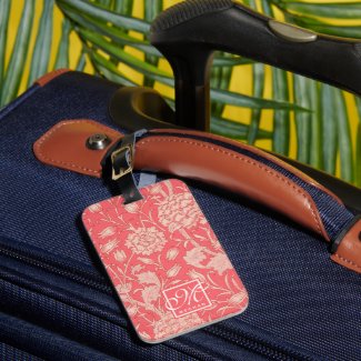 William Morris - Pink Wild Tulips & Monogram Luggage Tag