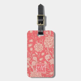 William Morris - Pink Wild Tulips & Monogram Luggage Tag