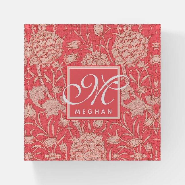 William Morris - Pink Wild Tulips & Monogram Paperweight (Front)