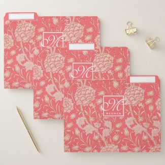 William Morris - Pink Wild Tulips Pattern Monogram File Folder